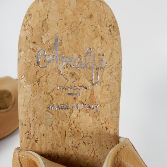 AMALFI by RANGONI Morata Cork Wedge Cage SANDALS Size 7 Sabbia Tan Leather NEW - Picture 4 of 9